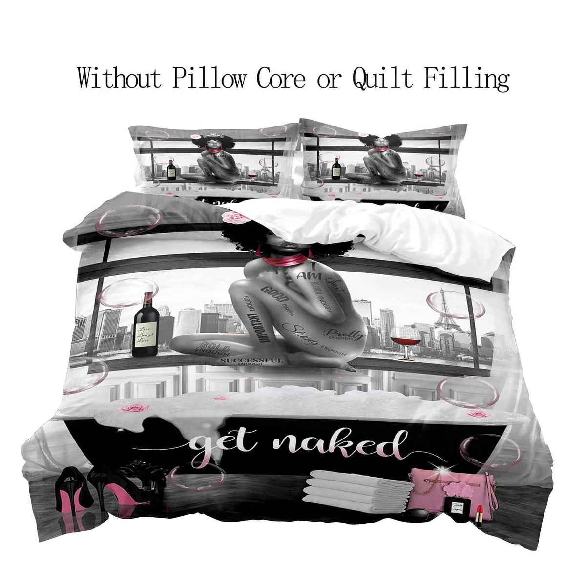 VIVIHOME 3PCS Sexy Black Girl Duvet Cover King Bedding Set, Preppy Bedding, Motivational African American Girls Comforter Cover, Apartment Dorm Room Decor, Inspirational Gifts for Women, 2 Pillowcases