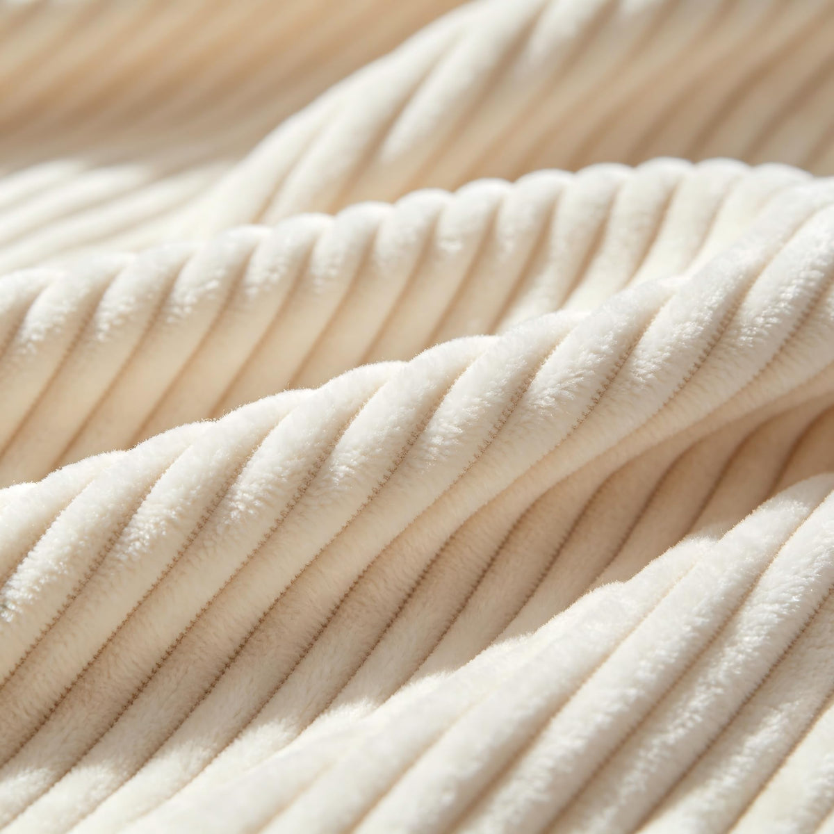Throw Blanket for Couch, Fuzzy Soft Corduroy Blanket 50"x60", Lightweight Decorative Blanket for Living Room Bedroom Sectional Sofa, Cream White