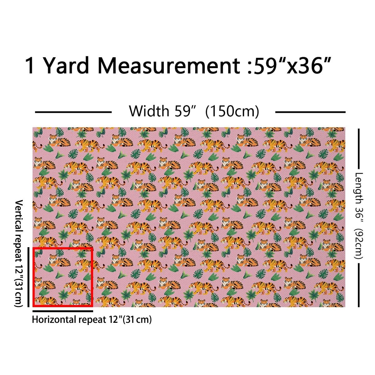 Cute Tiger Fabric by The Yard Watercolor Tropical Green Palm Leaves No Stretch Sewing Fabric Cartoon Wild Jungle Animals Soft Flannel Polyester Fabric for Home DIY Projects 1 Yard Pre-Cut,36"x59"