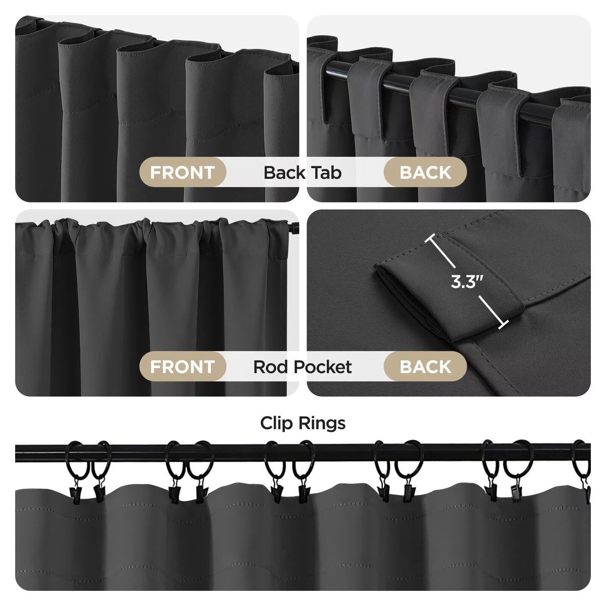 Joydeco 96 Inch Blackout Curtains for Bedroom, Black Out Curtains 96 inch Long, Room Darkening Thermal Insulated Drapes 2 Panels Set, Dark Grey Curtains for Living Room