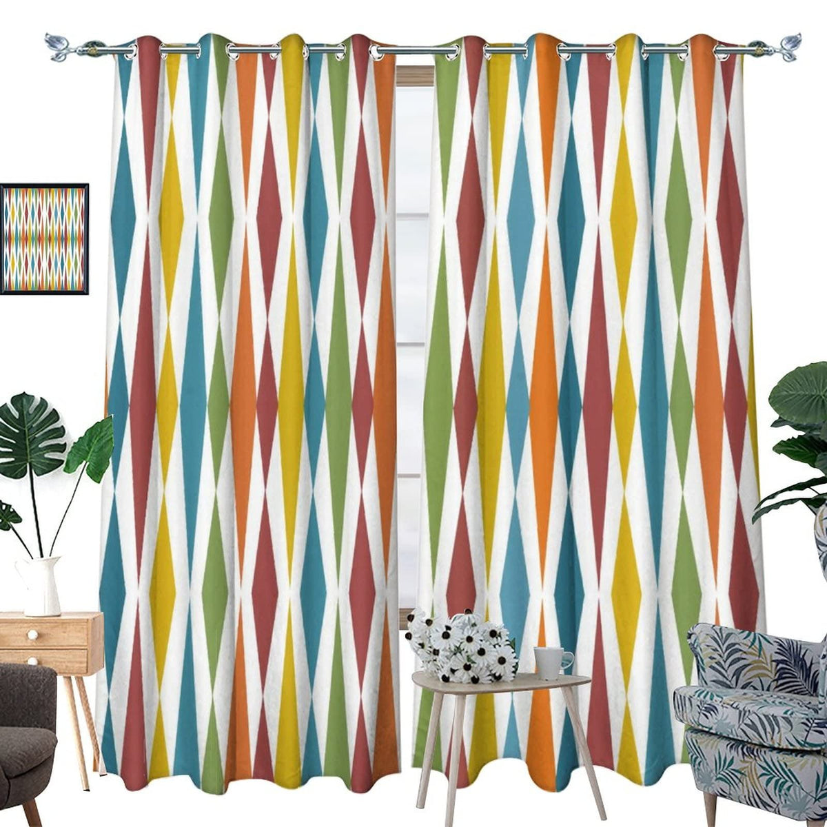 Kazynee Retro Mid Century Blackout Curtains for Bedroom,Abstract Modern Geometric Mid Century Colorful Rainbow Grommet Thermal Insulated Room Darkening Curtains Window Curtains 2 Panels 45L x 21W