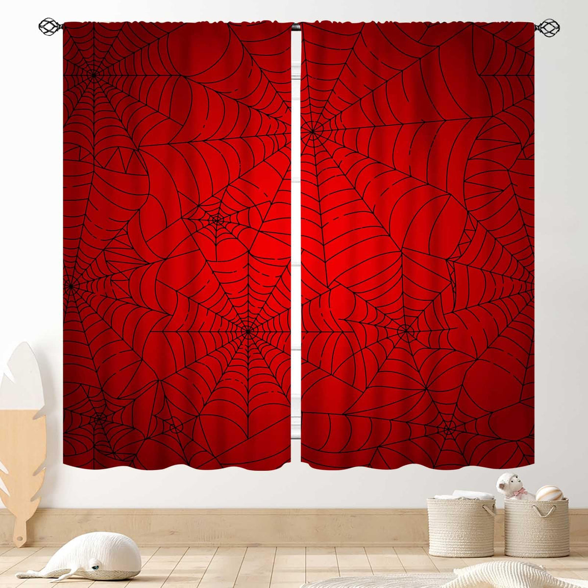 TKUYO Super Hero Spider Curtains, Red Superhero Spider Web Boys Curtains for Kids Baby Room Living Room Bedroom Nursery Playroom Blackout Drapes 2 Panel Sets, 42"x45" Inch