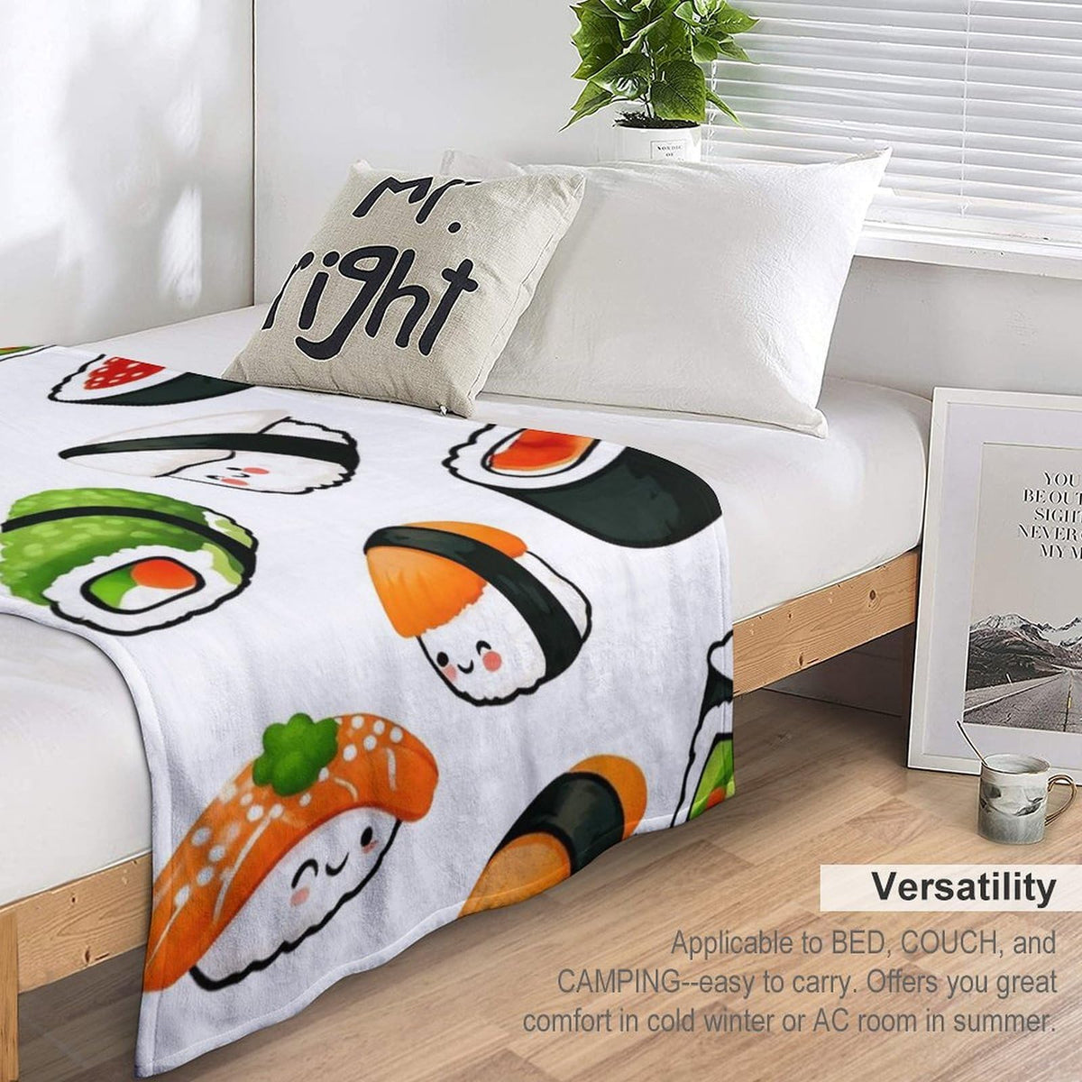 UTRSIFB Thick Carpet Chair Bedspreads Fashion Blanket Flannel Cover for Men and Women Cute Food Japanese Sushi