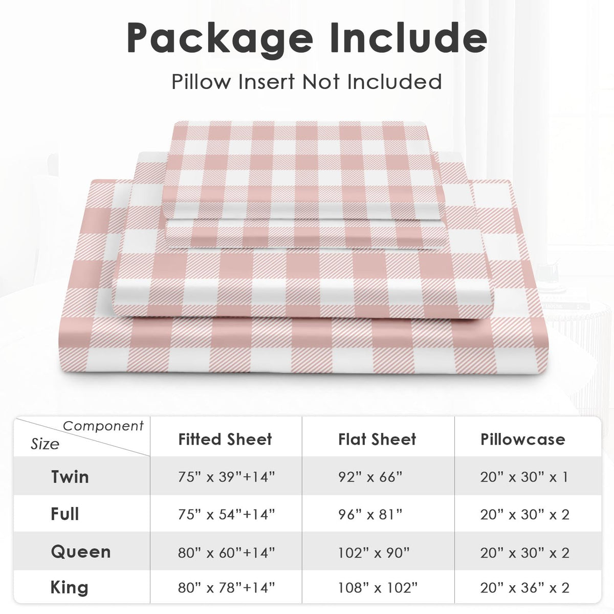 Pamnest Full Size Bed Sheet Sets, Valentine Gingham Buffalo Plaid Soft Microfiber 4 Pcs Bedding Sets for Kids and Adults Bedroom Bed Decor, Pink Cute Love Flat, Fitted Sheet and 2 Pillowcases