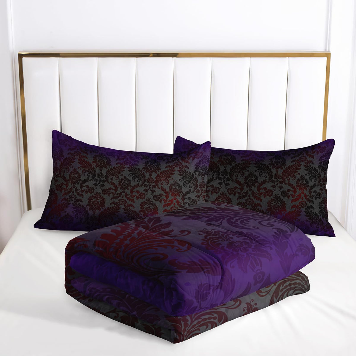 lneffble Black Purple Paisley Floral Victorian Gothic Comforter Set Full，Gothic Bedding Set Full Purple，with 1 Comforter with 2 Pillow Case，Halloween Room Decor for Bedroom