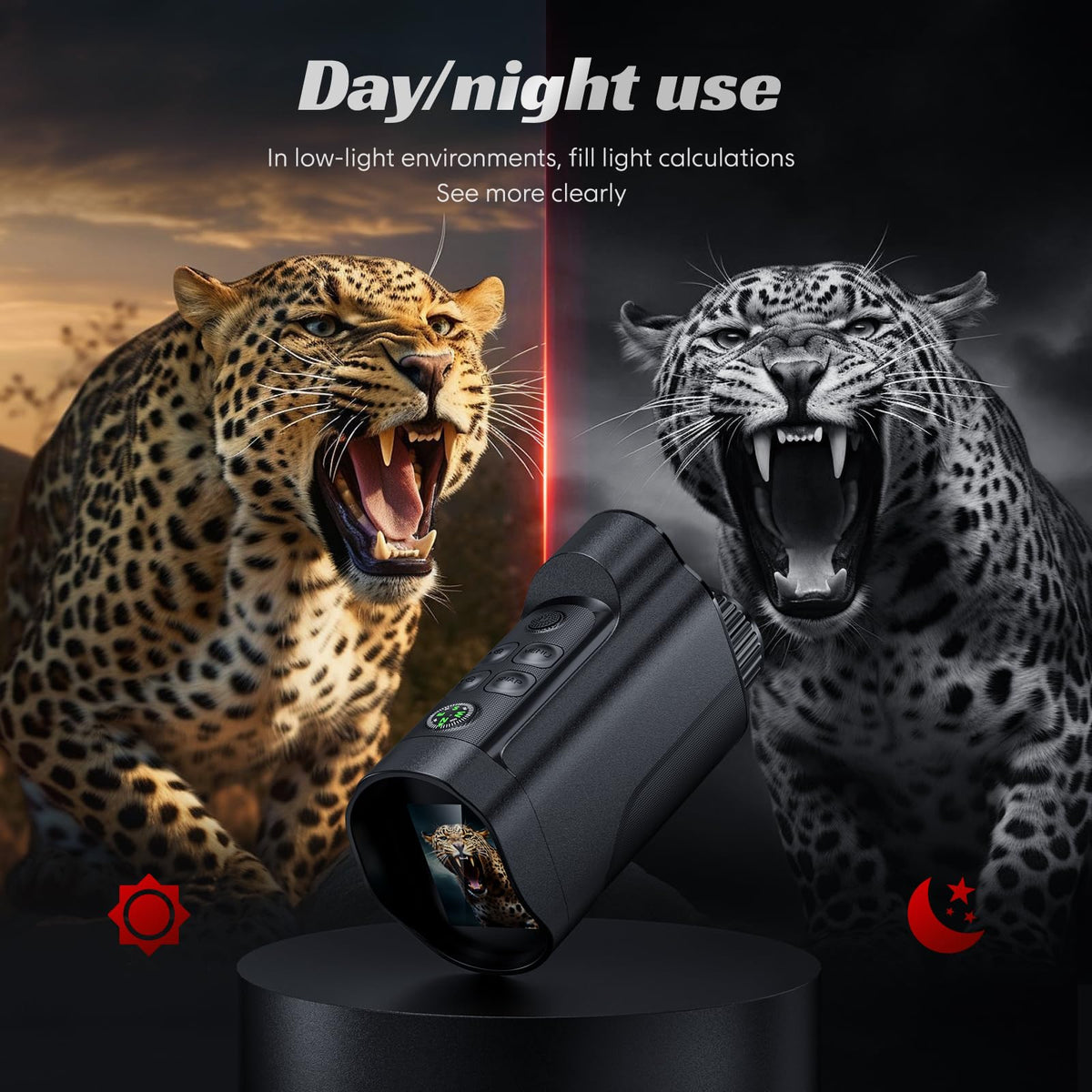 10X Zoom Night Vision Monocular with 800M Range, 5W IR, 2'' HD Sn, Compass & TF Card - Ideal for Camping, Hunting, Wildlife Watching & Outdoor Adventures