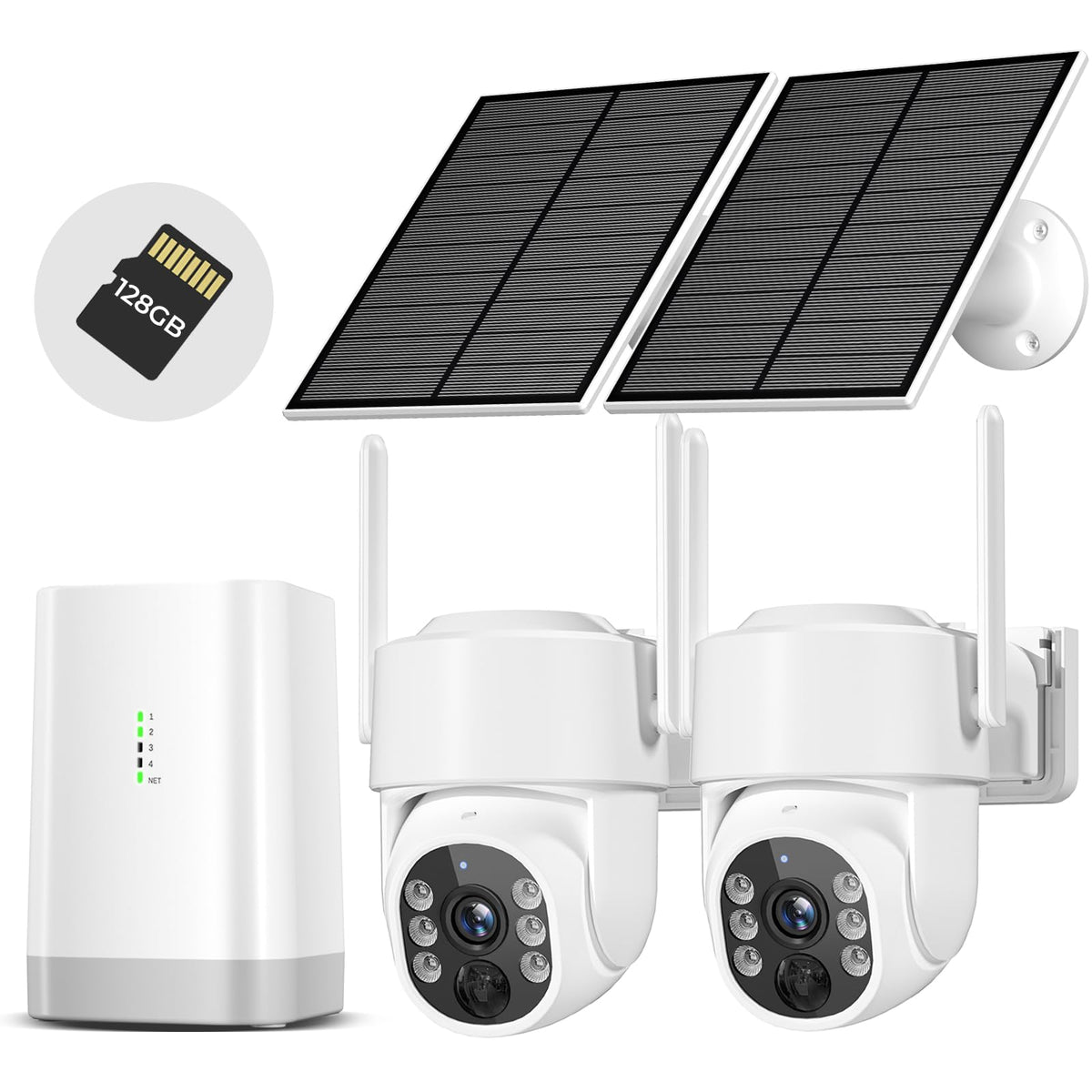 Security Cameras Wireless Outdoor 5G& 2.4G, No Subscription, 2 Cam-Kit,4MP Solar Powered Home Security Cameras System With 360°PTZ,128GB Local Storage,Color Night Vision WiFi Cameras for Home Security