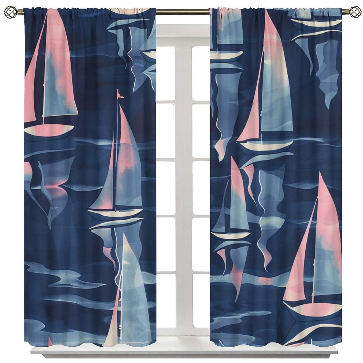TOWINSFB Funny Sailing Ship Blackout Curtains, Cute Cartoon Sailboat Nautical Home Decor Rod Pocket Window Drapes for Living Room Bedroom - 42" W x 45" L
