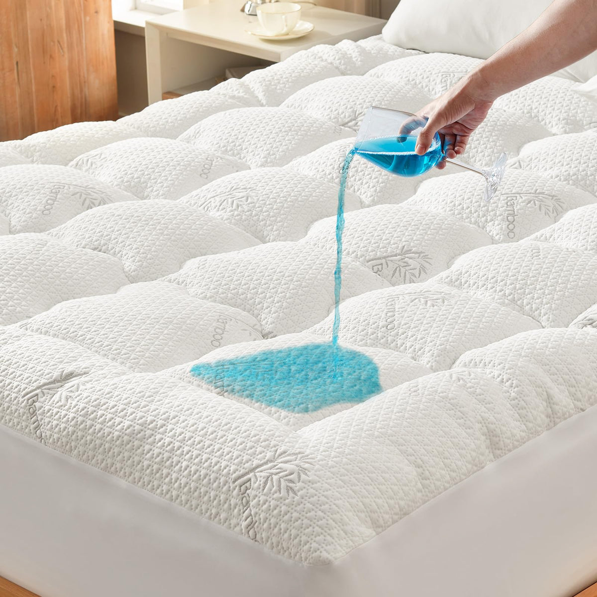 Premium 100% Waterproof Queen Mattress Topper, Breathable Mattress Pad, Rayon from Bambo Bed Protector, Deep Pocket Sheet Cover 8"-21"