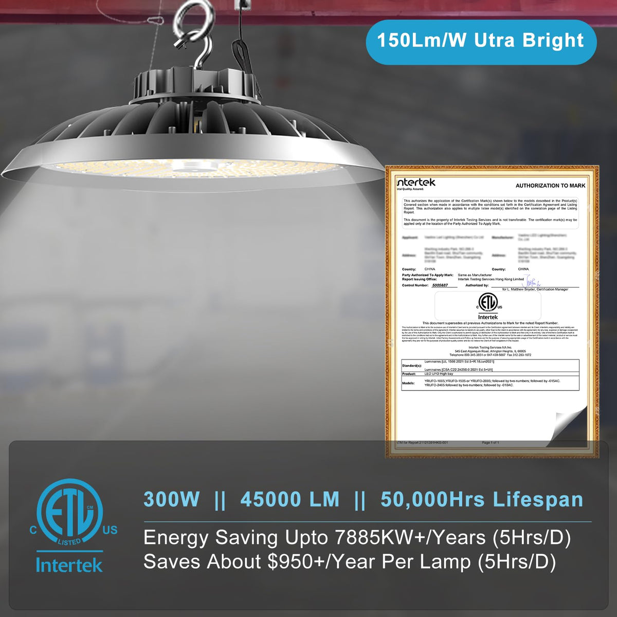 Lightdot 6Pack LED High Bay Light 300W（340x1W） 45000lm (Eqv.1200W MH/HPS) AC100-277V 5000K UFO LED High Bay Shop Light, Commercial Bay Lighting for 30-50FT Height Warehouse, Garage & Barn,Plug & Play