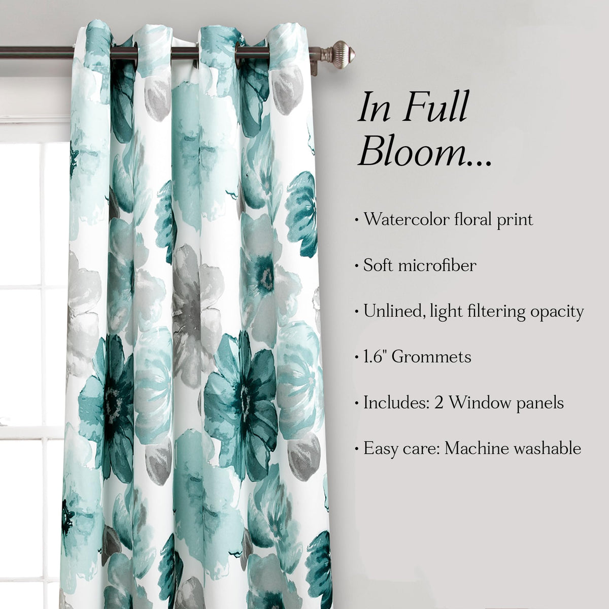 Lush Decor Leah Floral Sheer Window Curtain Panels Pair 52"W x 84"L Blue - Floral Curtains for Bedroom - Sheer Curtains for Living Room