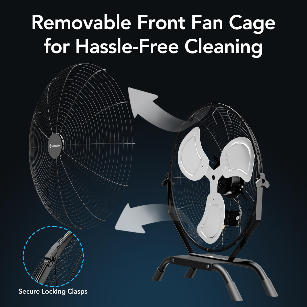 Comfort Zone 20-inch Industrial High Velocity Fan – Heavy Duty All-Metal Floor & Wall Mount Fan, 3-Speed High Power Cooling for Garage, Workshop, or Warehouse – Sealed Motor & Balanced Aluminum Blades