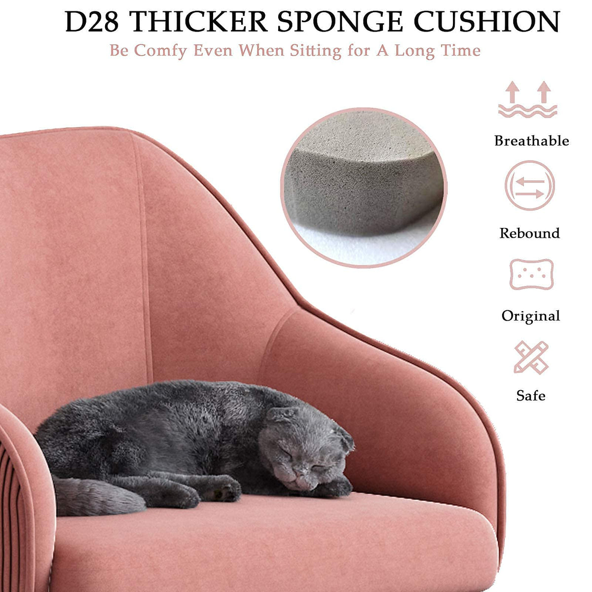 CAELUM Cute Pink Desk Chair for Teen Girl Kids, Home Office Computer Desk Chairs with Wheels and Arms, Comfy Velvet Fabric Swivel Rolling Task Chair Vanity Chair for Makeup Room, Bedroom, Living Room