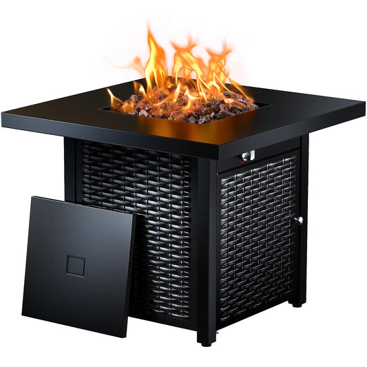 Ciays 28 Inch Propane Fire Pit CSA-Listed Outdoor Fire Pit Table, 50,000 BTU Steel Gas Fire Pits with Lid and Lava Rock, Add Warmth and Ambience to Parties On Patio Deck Garden,Black,CIFPT3-N1