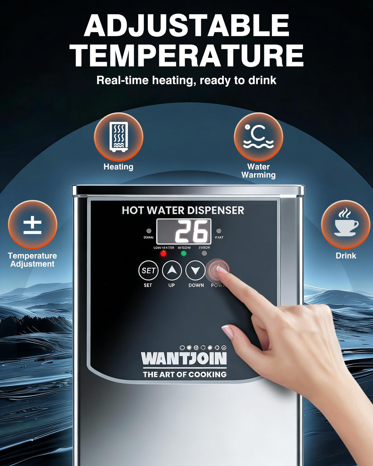 WantJoin Hot Water Dispenser - Commercial Water Boiler 35L(9.2 GAL)/H Step-Heating Adjustable Temperature Control 32°F - 212°F for Coffee Boba Tea Shop Office, Silver