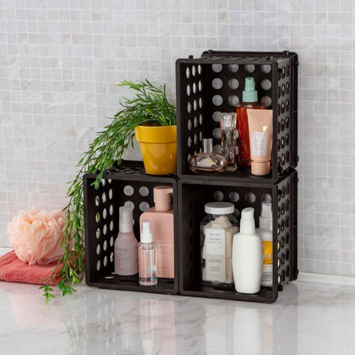 Sterilite Mini Crate, Stackable Plastic Storage Bin with Handles, Organize Home, Garage, Office, School, Dorm Room, Black, 36-Pack