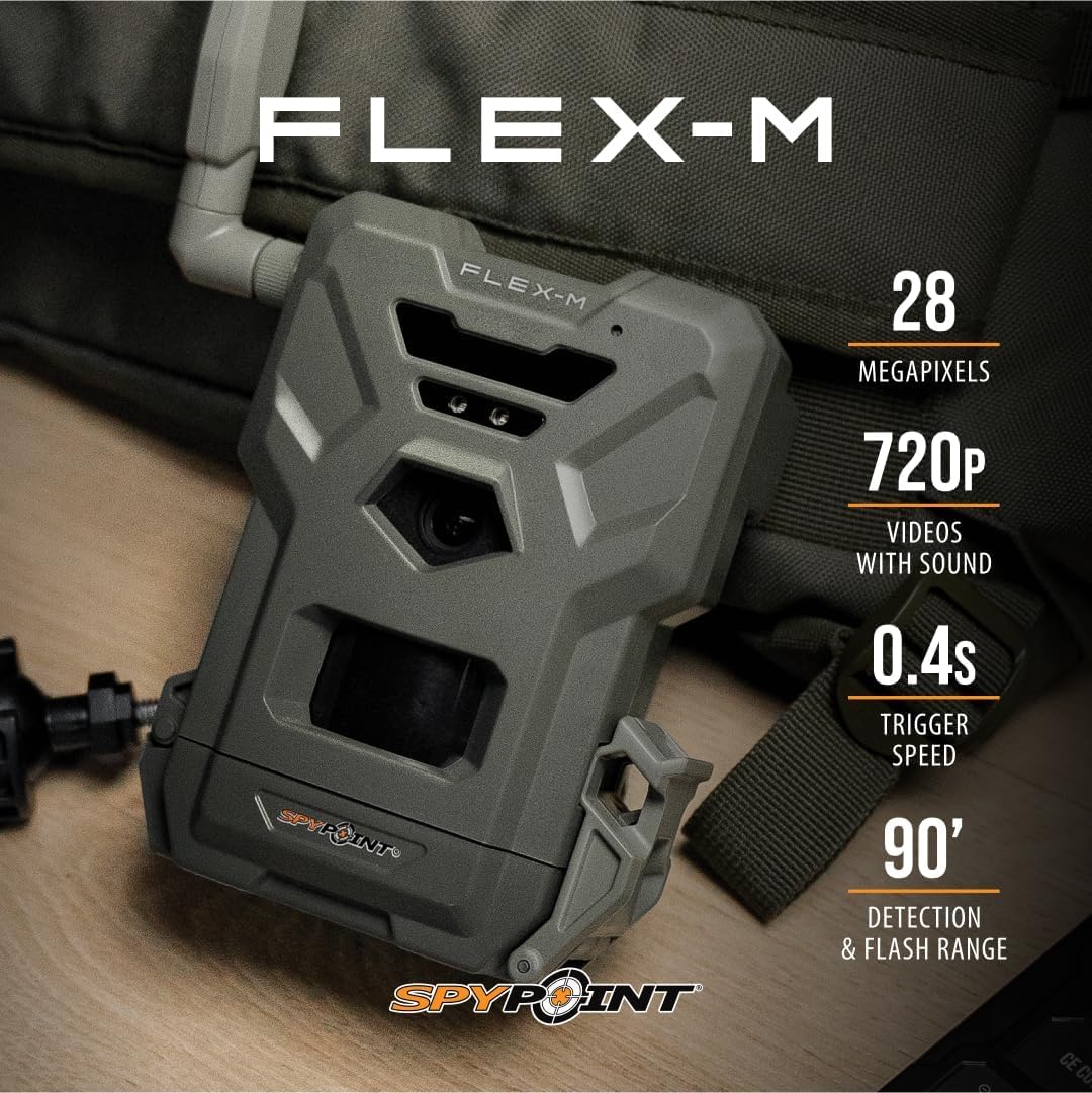 SPYPOINT Flex-M Twin Pack Cellular Trail Cameras - 2 SD Cards Included, Best Hunting Accessories, No WiFi Needed, GPS, Night Vision, IP65 Water-Resistant, 28MP Photos, & 720p Videos + Sound (2)