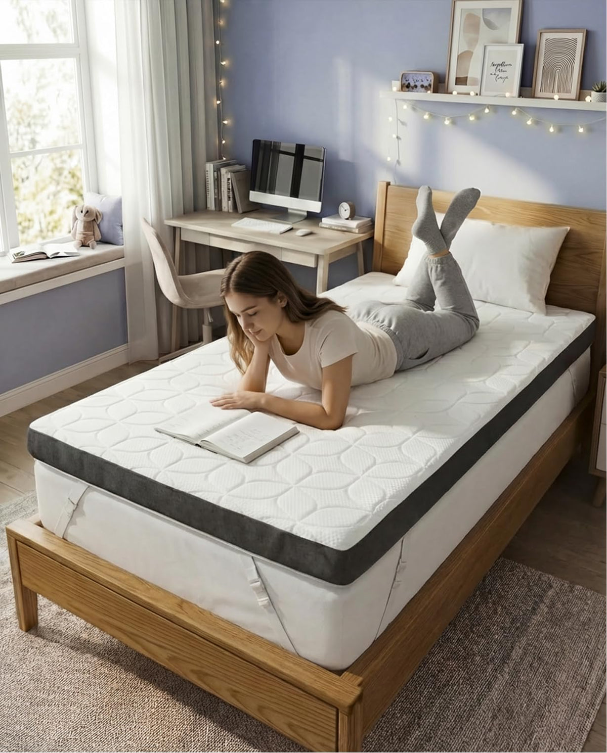 Mattress Topper - 3 Inch Memory Foam Mattress Topper with Cooling Cover for Hot Sleepers - Plush, Thick & Comfy - Pain & Pressure Relief - Twin Size Mattress Pad with Straps & Removable Washable Cover