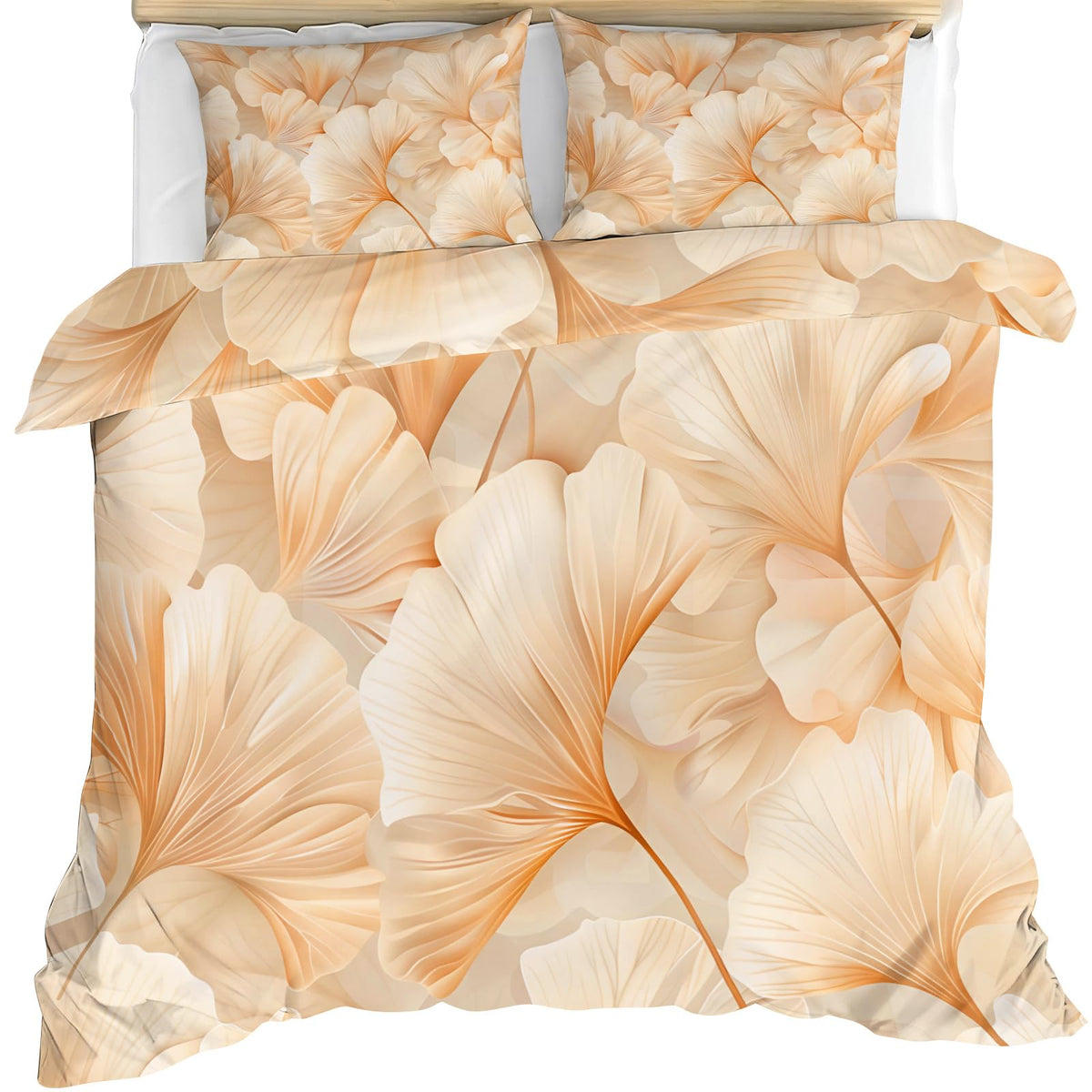 ZAMODE Leaf Duvet Cover Full Size, Luxury Flowers Leaf Comforter Cover 80" x 90" & 2 Pillowcases, Modern Plant Bedding Set with Zipper Ties