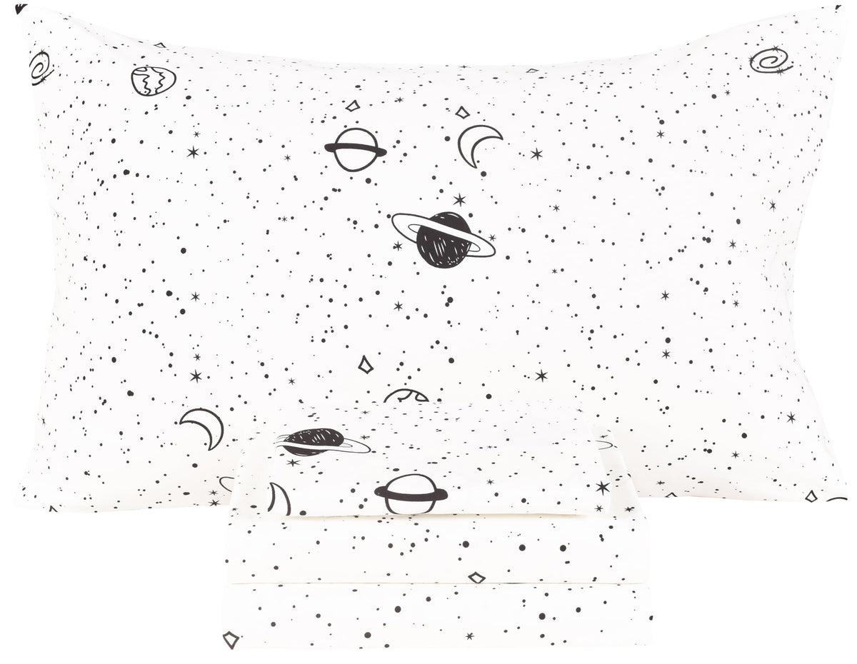 Scientific Sleep Starry Galaxy Solar System 100% Cotton 4 Pcs Full Bed Sheet Set Kids Toddler Teen, Flat Sheet & Fitted Sheet & Pillowcase Boys Girls Bedding Set (Galaxy, Full)