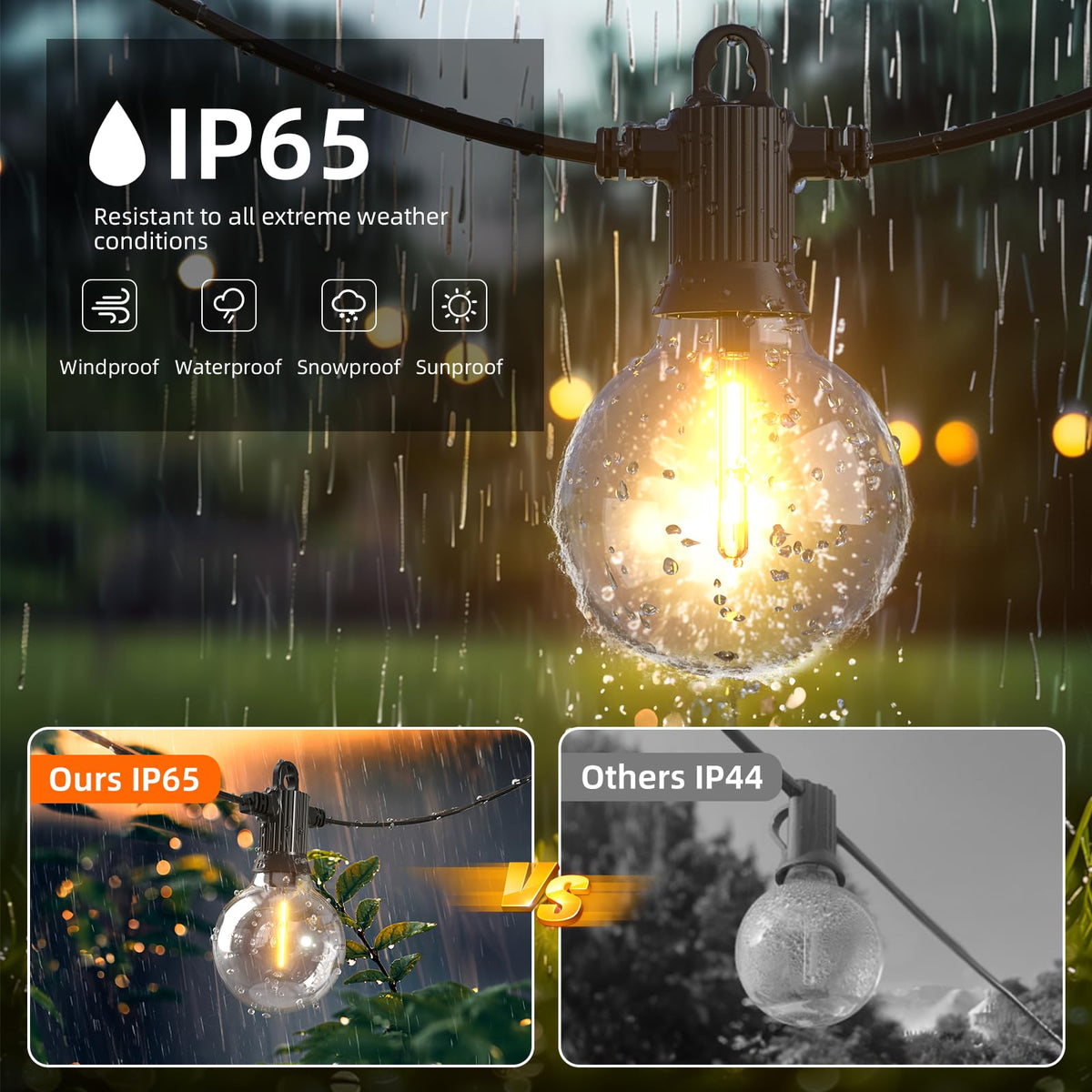 Kawaya 300FT Outdoor String Lights - LED Waterproof Patio Light for Outside with 146+4 G40 Globe Blubs - Shatterproof Hanging Lights for Porch Bistro Backyard Gazebo Balcony Cafe