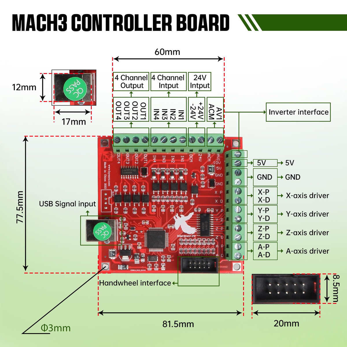 RATTMMOTOR CNC Controller Kit, 4 Axis CNC Kit with Nema23 Stepper Motor 57*76mm 270Oz-in 3A 1.8Nm, TB6600 Driver 4A, USB Mach3 CNC Motion Control Card Breakout Board, 24V Power Supply for CNC Machine