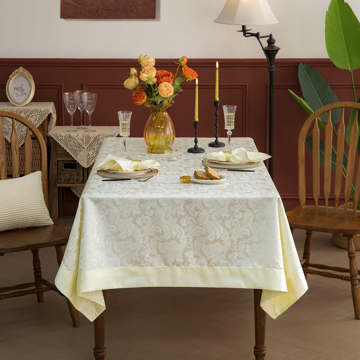GLORY SEASON Emboss Style Textured Tablecloth Waterproof Solid Bordered Retro Tablecloths Classic Luxurious Washable Rectangle/Oblong Table Cloth,Kitchen Dinning Decor 60x120 Inch