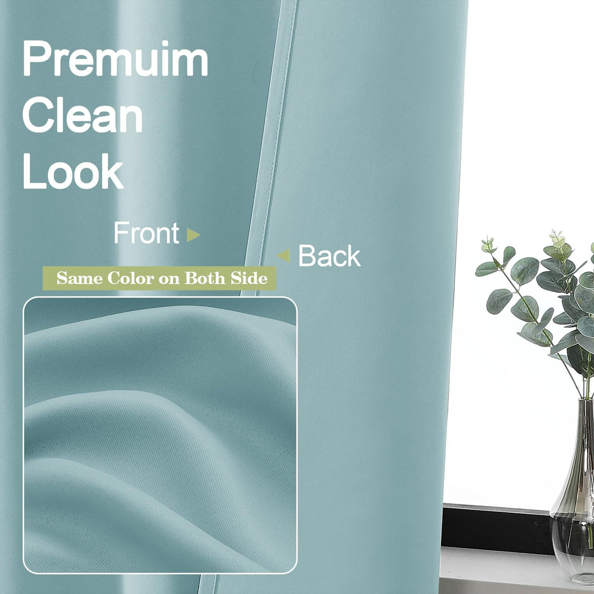 OWENIE Sally Aqua Short Blackout Curtains for Bedroom Living Room 45 Inch Length 2 Panels Set, Solid Energy Saving Insulated Bathroom Window Treatment Curtains Blackout Drapes, 2 Pcs W40 x L45