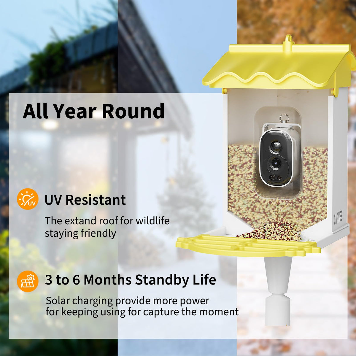 Garvee Smart Bird Feeder with 4K Camera & AI Recognition - Solar Powered, 2L Capacity, Night Vision, App Alerts, for Bird Watching, Squirrel Deterrent Function