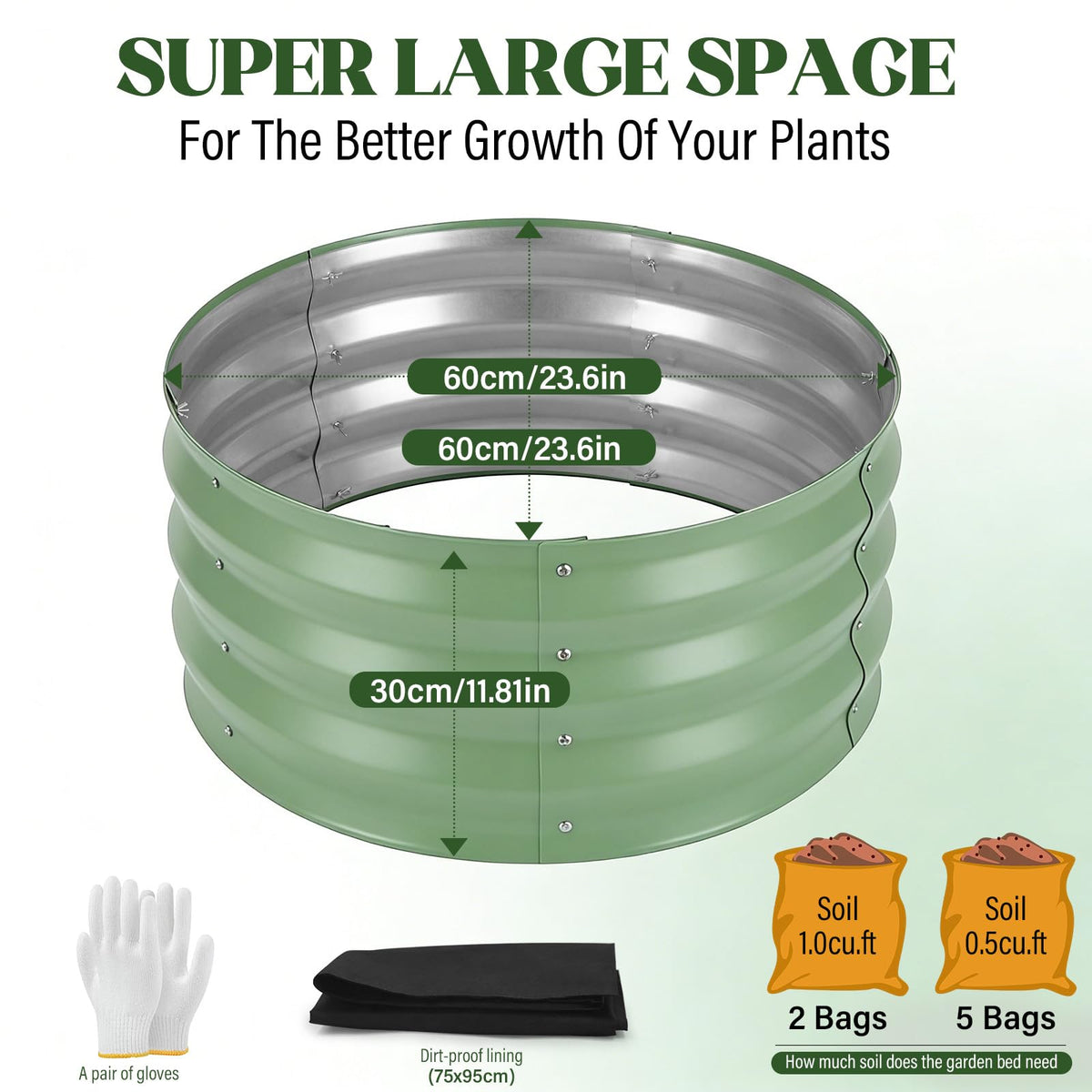 Cycayit Round Metal Raised Garden Bed 2 Pack with Fabric Liners, 2 ft × 2 ft × 1 ft, Outdoor Planters for Backyard, Patio & Garden (sage Green)