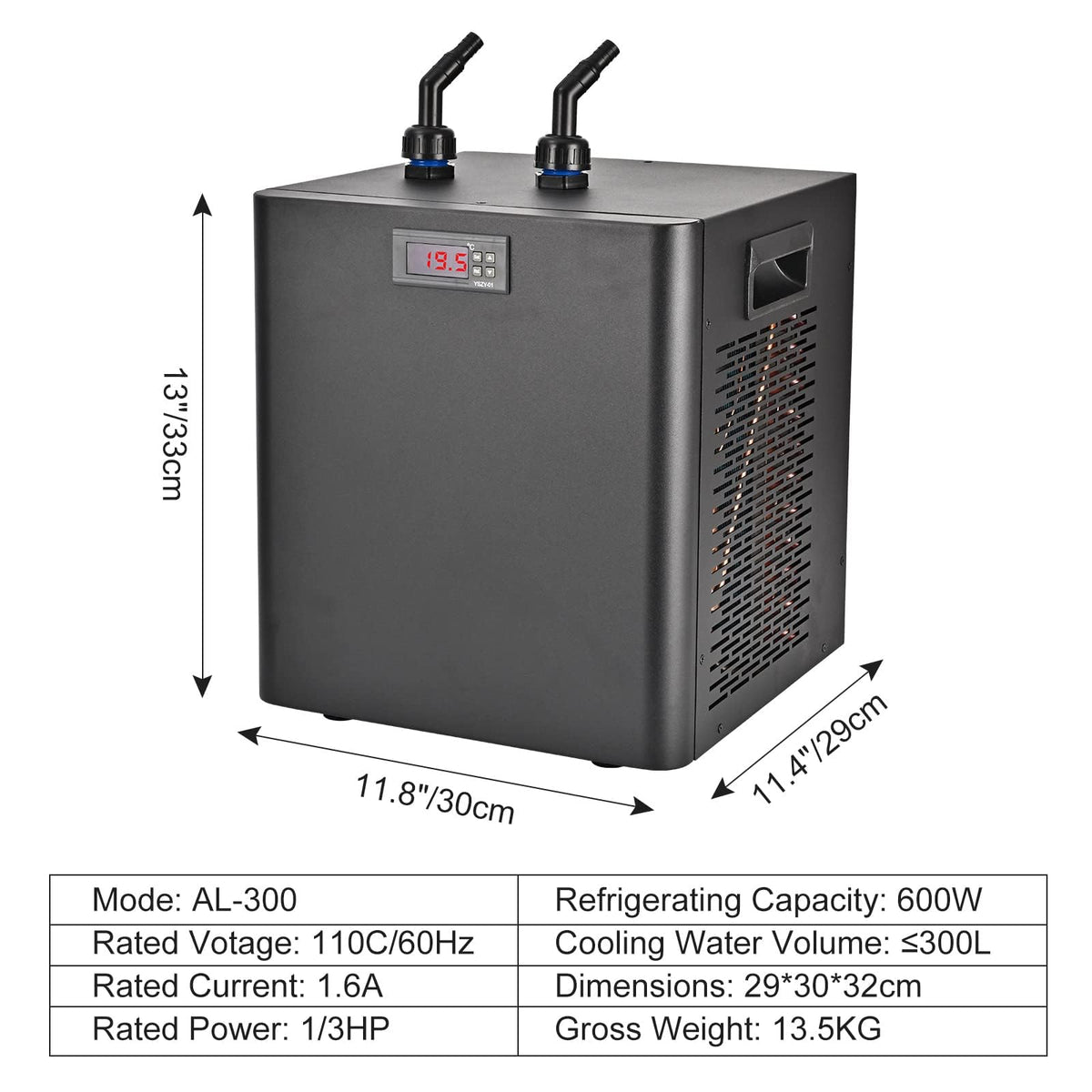 Aquarium Chiller 79 Gal, 1/3 HP Fish Tank Water Chiller 300L Hydroponics Cooler with Quiet Design Refrigeration Compressor and 3M Pipe for Saltwater Freshwater Fish Coral Shrimp Jellyfish Water Weeds