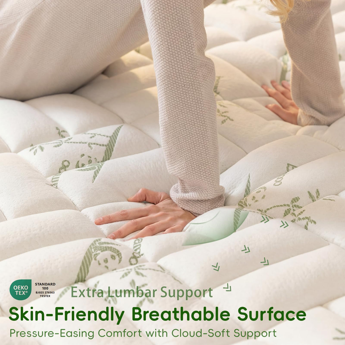 NEWDECO Twin XL Size Mattress Topper Cooling Viscose Made from Bamboo Thick Support Pillow Top Mattress Pad for Back Pain Relief Soft Breathable Mattress Cover with 8-18” Deep Pocket (Green, Twin XL)