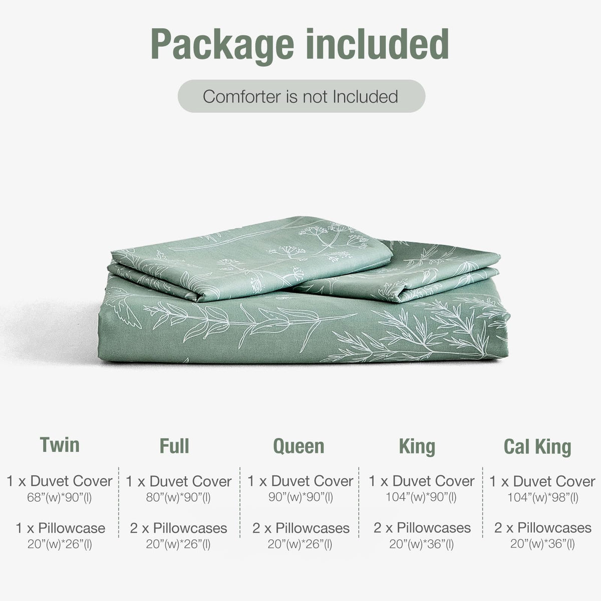 Lekesky Floral Duvet Cover King Size, Sage Green Duvet Cover King Plant Flowers Pattern Bedding Set for All Season, Soft Breathable Duvet Cover with Zipper Closure & Corner Ties