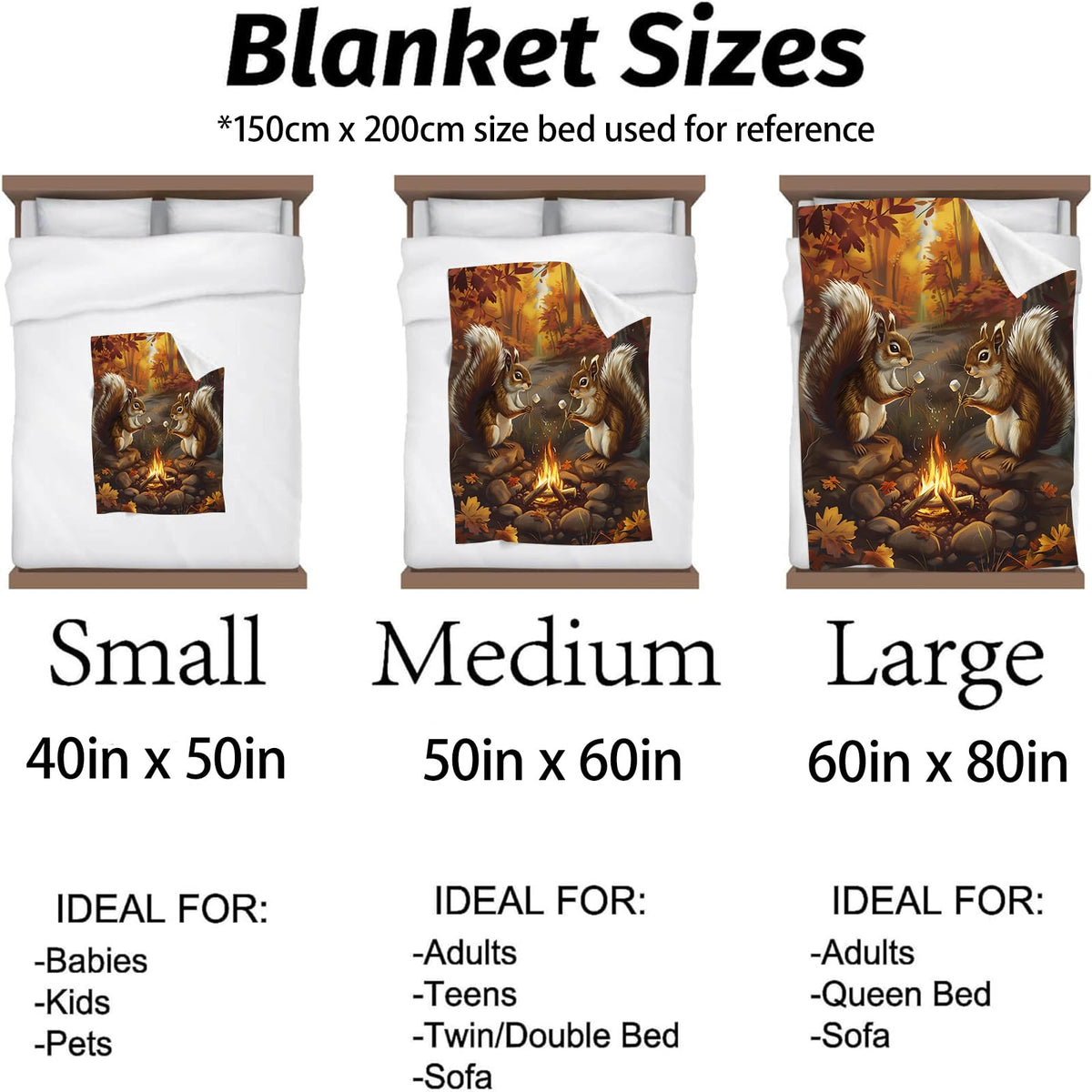 Kibue Camping Squirrel Blanket Warm & Cozy Flannel Throw Blanket - Soft Plush Lightweight Blankets for Travel, Sofa, Bedroom, Office, Home Decor for Adults Kids Women 60"×50"