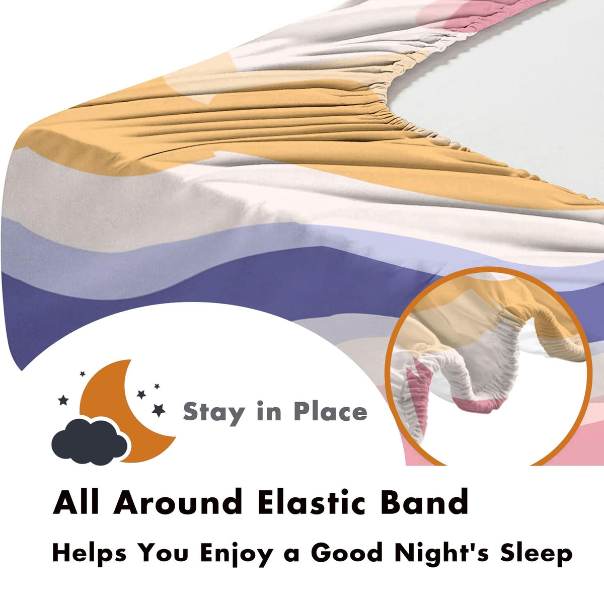 NOGAWA 70s Retro Sheets King, Abstract Waves Bed Sheets, Colorful Bedding Sheets, Soft Microfiber Deep Pocket Fitted Sheet, Flat Sheet, 2 Pillowcases