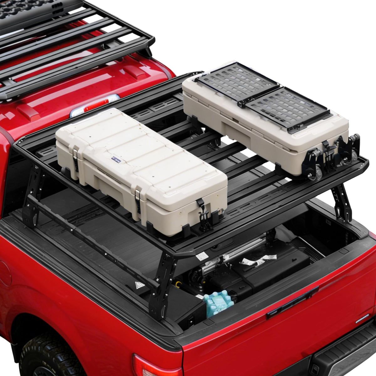 Trumgeta Overland Bed Rack Fit for Full-Size Pickups, Adjustable Truck Ladder Rack for T-Slot Tonneau Covers, 18.8"-25" Height Bed Rack with Side Cross Bars, Fit for F150/Ram 1500/Silverado/Sierra
