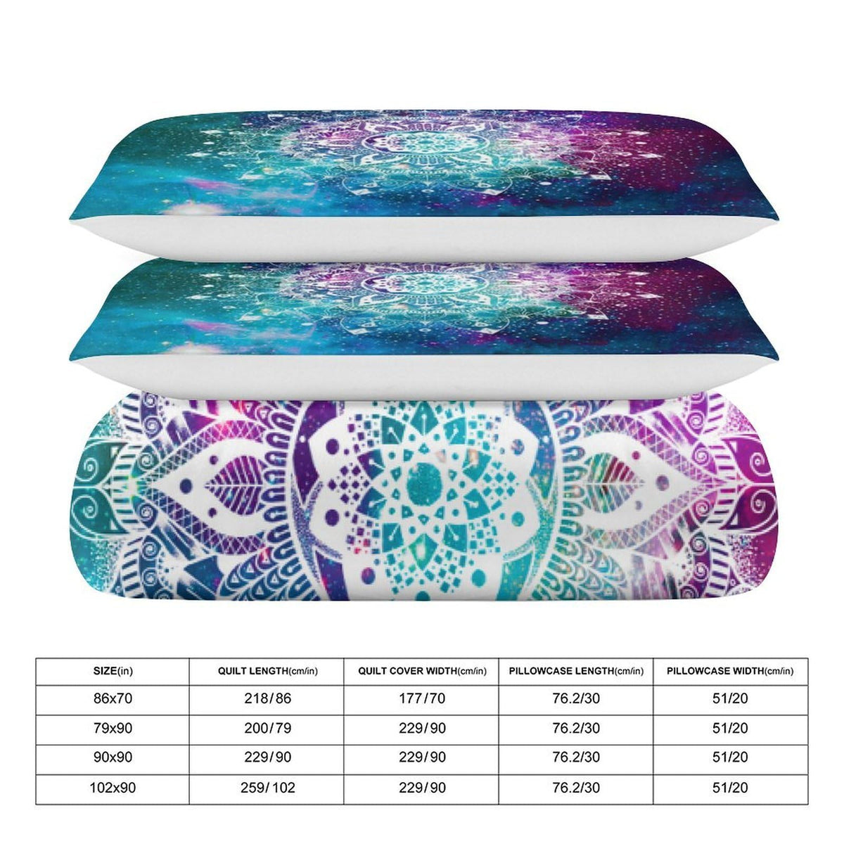 AAVEUP Hippie Comforter Set Boho Mandala Galaxy Space Indian Trippy Aesthetic Purple Blue Printed Bedding Set with 1 Comforter and 2 Pillowcases for Boys Girls Bedroom 79x90in (Without Liner)