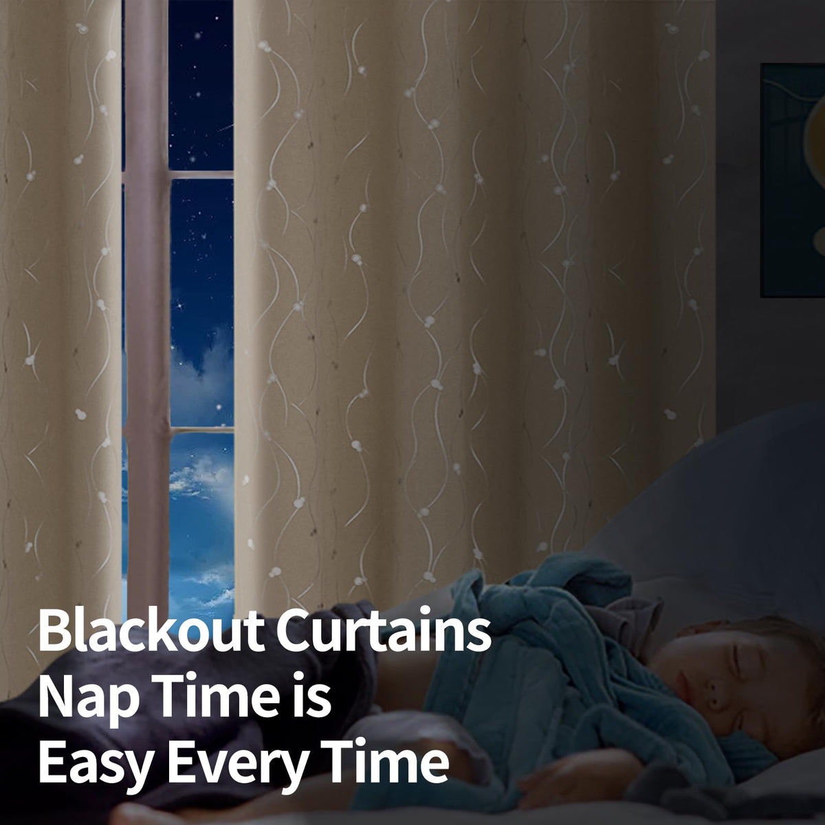 BGment Blackout Curtains 63 Inch Length 2 Panels Set, Grommet Thermal Insulated Blackout Curtains with Wave Line and Dots Printed for Bedroom, 2 Panels, Each 52 x 84 Inch, Champagne
