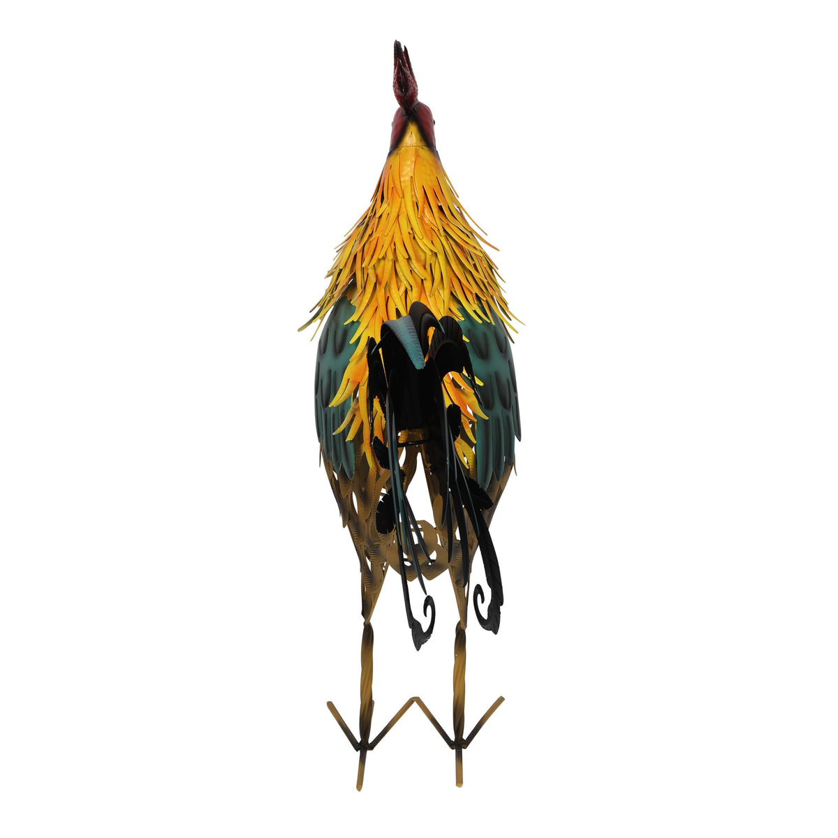 Alpine Corporation 28" Tall Outdoor Metal Feathered Rooster Statue with Vibrant Design, Garden Decor, Yellow