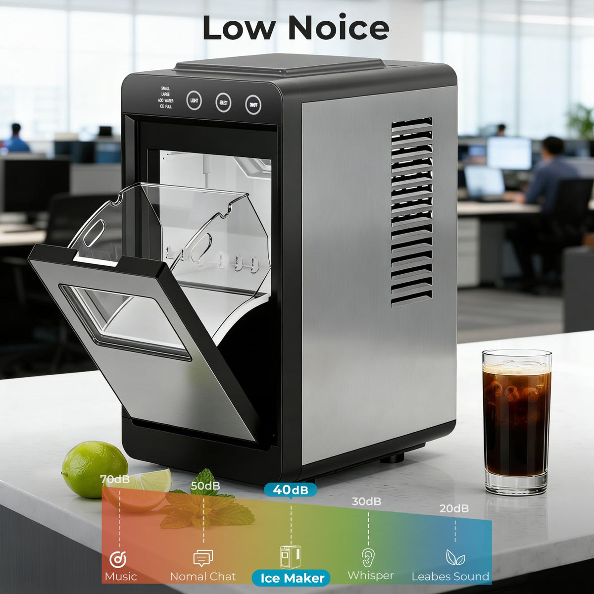 Antarctic Star Countertop Ice Maker Machine - 26.5lbs/24H, 8 Bullet Ice in 6 Mins, Self-Cleaning Portable Ice Maker with 2 Ice Sizes, Touch Display & Blue Light for Home, Office, Bar,Steel