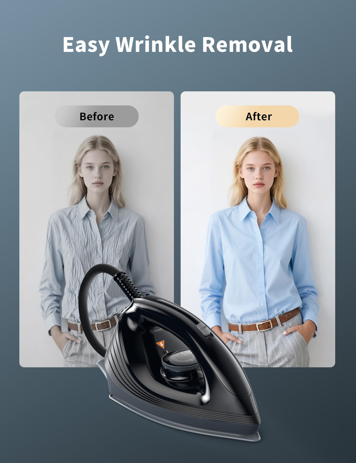Sundu Mini Travel Steam Iron, 1000W Portable Small Iron with Non-Stick Plate, 300 Steam Holes, 90ml Tank, Safety Base & Digital Temp Control for Quilting Sewing Classic Black