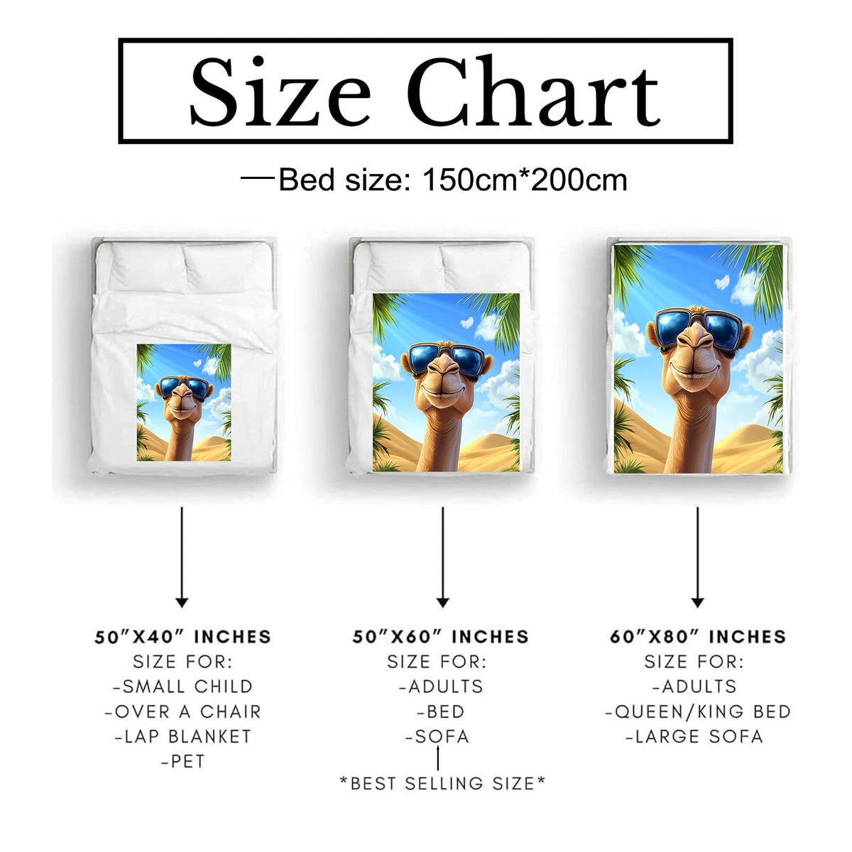 Bidesk Funny Camel Blanket Soft Cozy Throw Blanket for Adults Women Kids - Warm Yet Lightweight Flannel Blankets for Travel, Couch, Bed, Fuzzy Outdoor Comfort Wrap 60"×50"