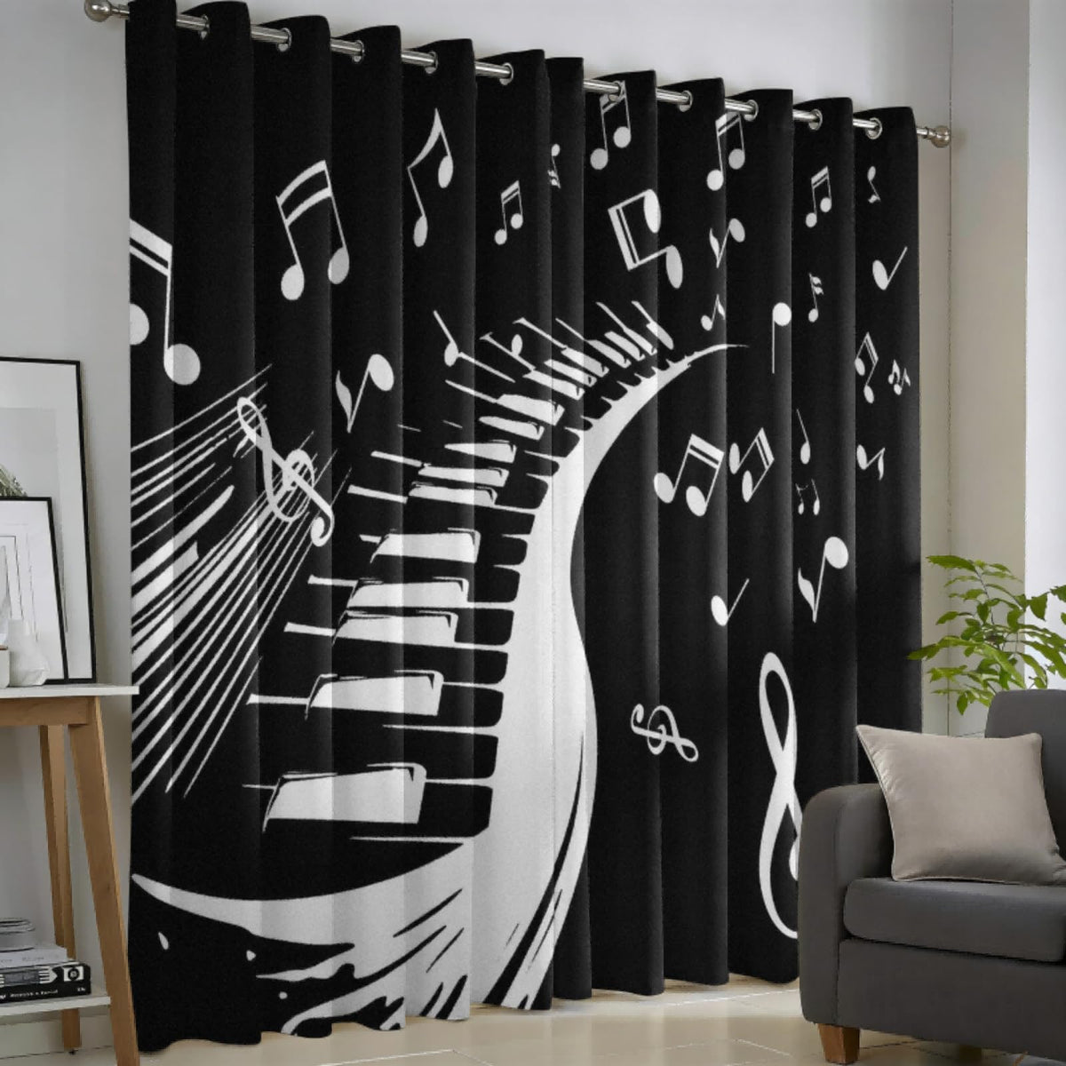 MBVZGUK Black and White Piano Keys Room Darkening Curtains, 84 Inch Long 2 Panels, Music Note Treble Clef Print Thermal Insulated Window Drapes, Light Blocking Curtain for Piano Themed Home Decor