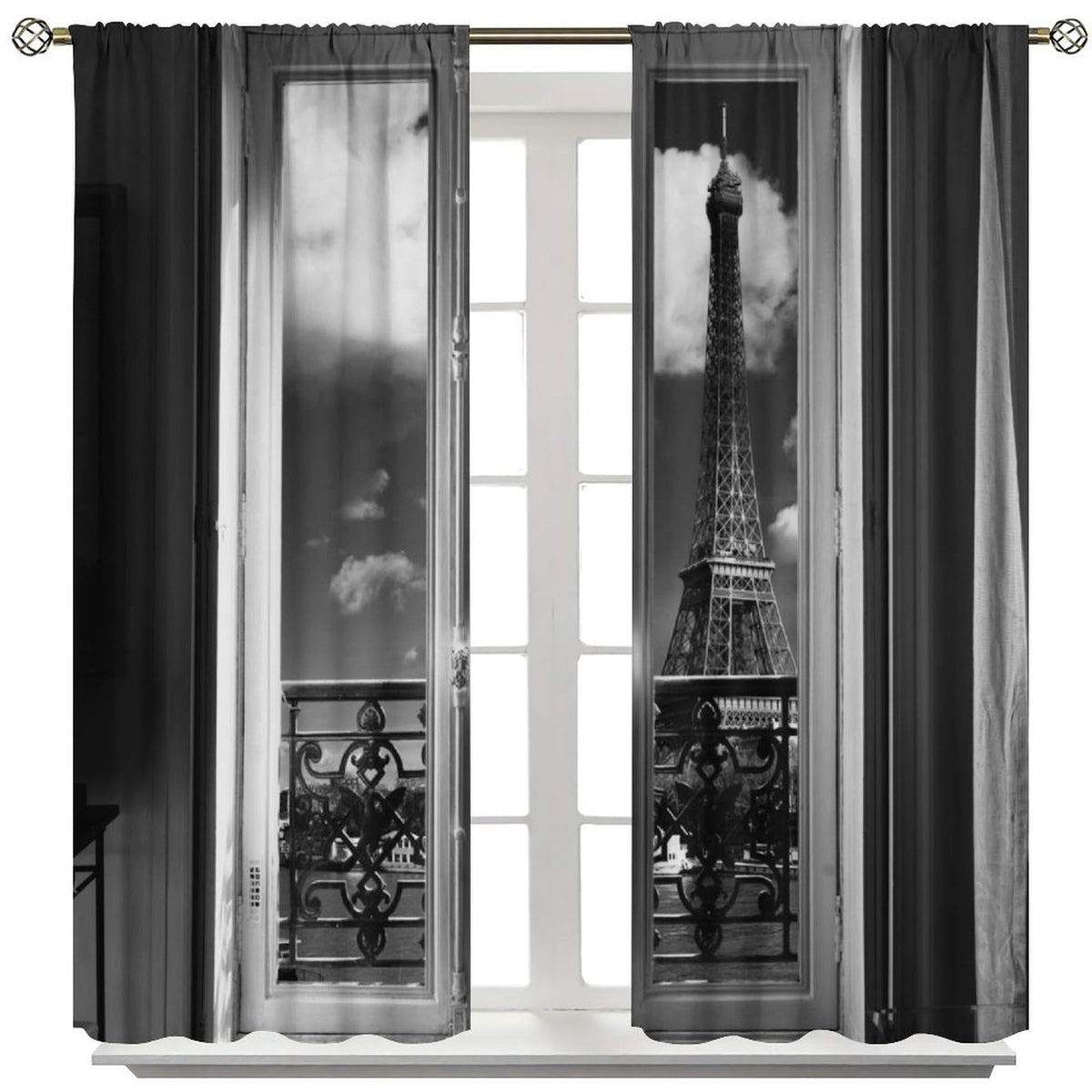 AAVEUP Paris Tower Curtains,Girl Simple Romantic European City Architecture Eiffel Tower Landscape Windows Treatments Rod Pocket Drapes for Kids Room Living Room Bedroom 41x44.5in