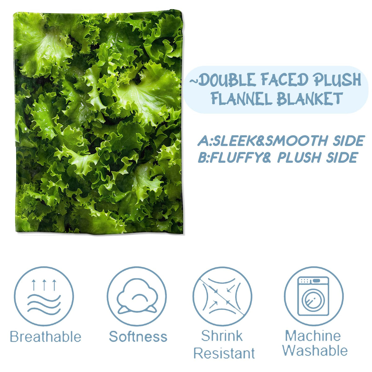 Zeleda Lettuce Blanket,Gifts for Food Lovers,Lightweight Flannel Throw Blankets,Realistic Green Vegetable Throws Home Decor,for Couch Living Room Office,60x50inch