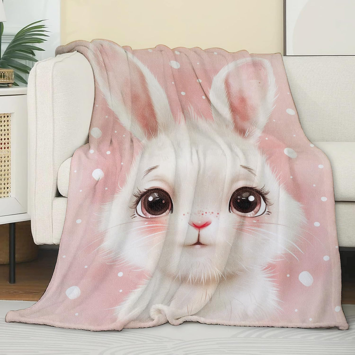 Bunny Blanket for Girls Adults, Flannel Bunny Blankets Gifts, Pink Bunny Throw Blanket for Sofa Couch Bed Living Room Soft Warm Cozy Bunny Decor 60" x 50"