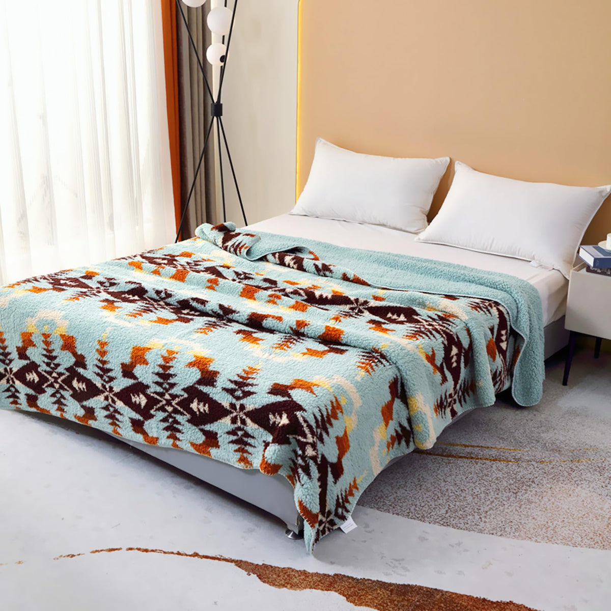 UKELER Boho Sherpa Fleece Blanket 90'' × 112'', Ultra Soft Aztec King Szie Bed Blankets for All Season, Cozy, Plush, Bohemian Throw Blanket for Bed/Couch/Sofa/Office/Camping