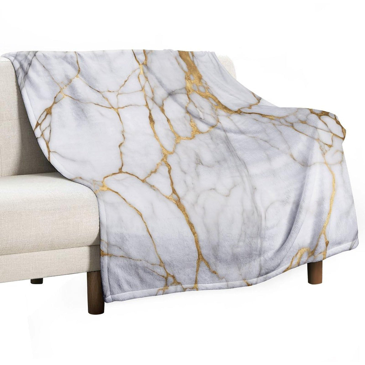 Marble Throw Blanket for Bed Sofa, 40"x50" Super Soft Warm Cozy Fluffy Plush Blanket, Modern Abstract Foil Texture White Gold Marble Flannel Couch Blanket for Travel Camping