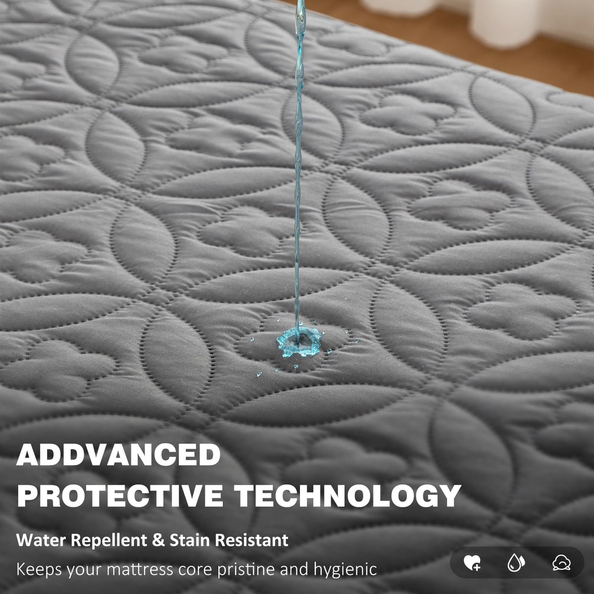 RestTwill 5-Sided Waterproof Mattress Protector, Advanced Water Repellent Top & TPU Backing, Ultrasonic Quilted Microfiber Bed Cover, Noiseless Pad (Gray, Full)