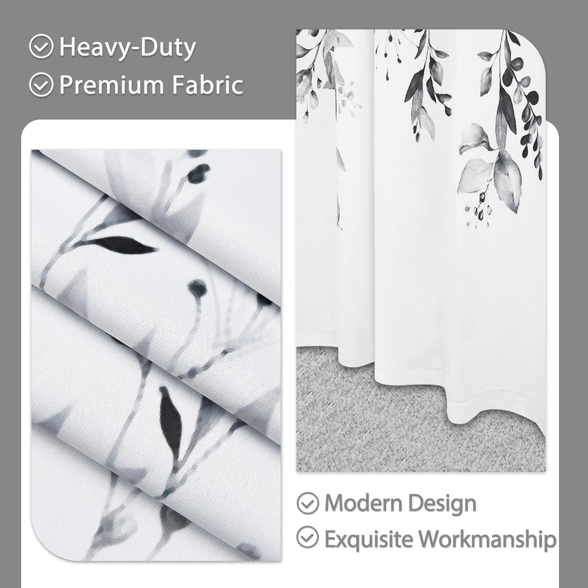 Ruelvth Grey Eucalyptus Kitchen Curtains, Small Spring Watercolor Leaves Blackout Curtains Short Cafe Tier Curtains for Dining Room RV Windows 26x36 Inch, 2 Panels